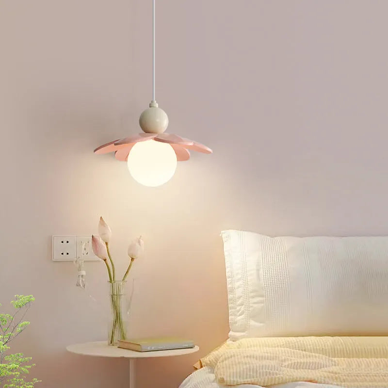 Modern minimalist cream bedside chandelier with Full Spectrum warm and tricolor light options, pink colour finish