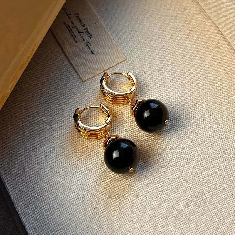 Maillard tigereye geometric earrings for women with real gold plating in brown and black colours