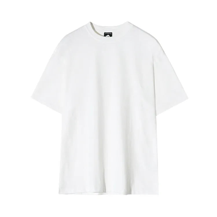 Men's slim fit cotton t-shirt in black on a hanger, showing round neck and half sleeve design.