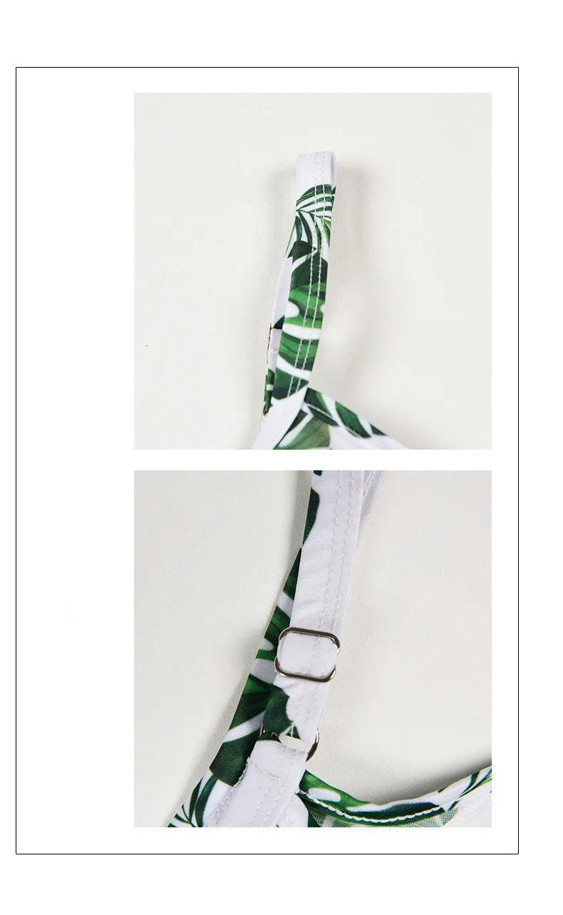 Women's personalised one-piece swimsuit in polyester with green leaf or black letter style print
