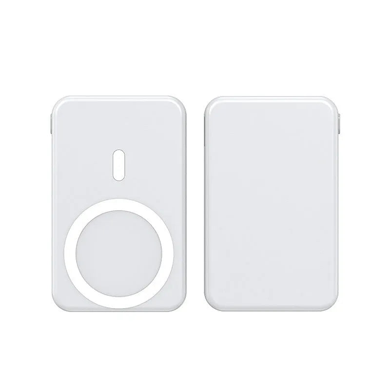 Magnetic wireless charging power bank with folding bracket showing capacity options and colour variations