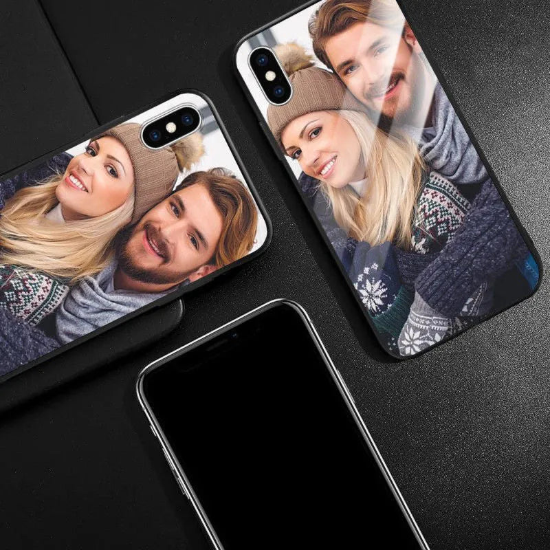 Patterned ultra-thin iPhone case with raised camera bumper edge on a table.