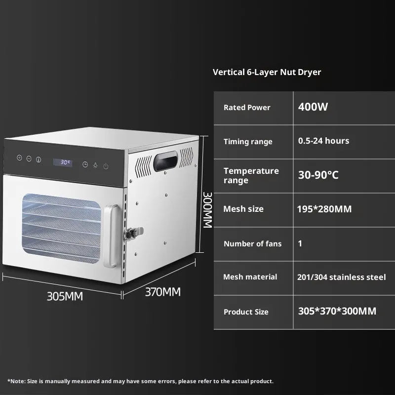 12-layer food dehydrator with stainless steel valve body, touch screen, and 19.5x28cm tray