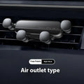 Gravity damping car air outlet phone mount in elegant silver with 17mm ball head sucker and 48g weight