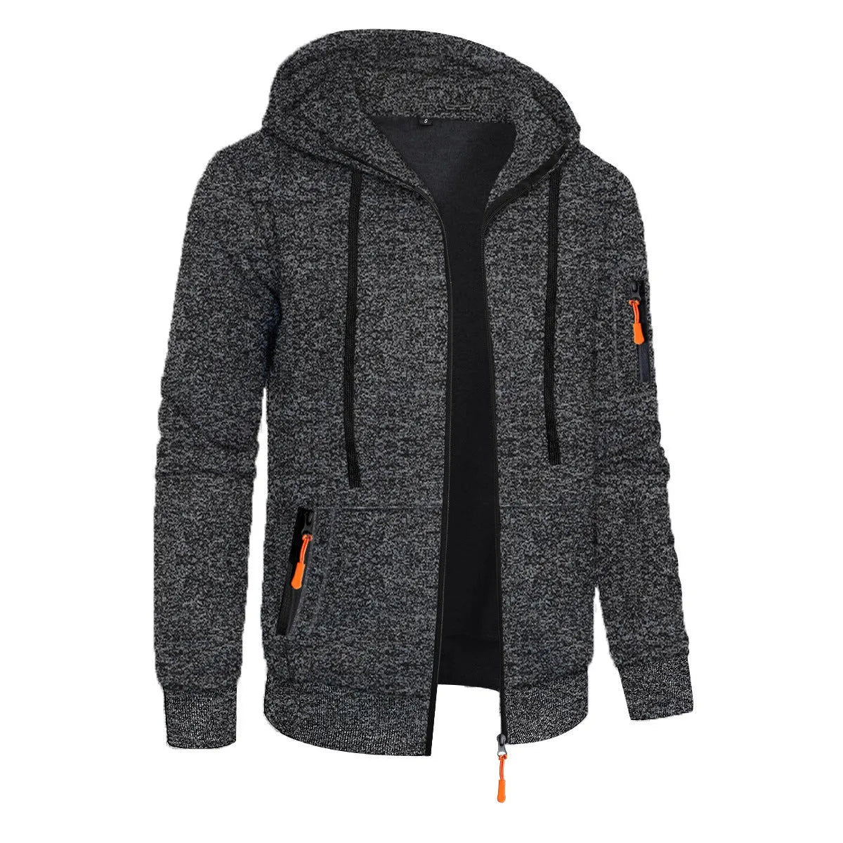 Men's hooded cardigan sweater coat in solid colour polyester, loose fit, long sleeve, sizes S-3XL