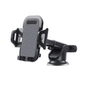 Black adjustable car phone holder with clamp for 4-7 inch smartphones on a car dashboard.