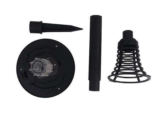 Black solar-powered garden insect lamp with white and UV purple light, 42cm tall.