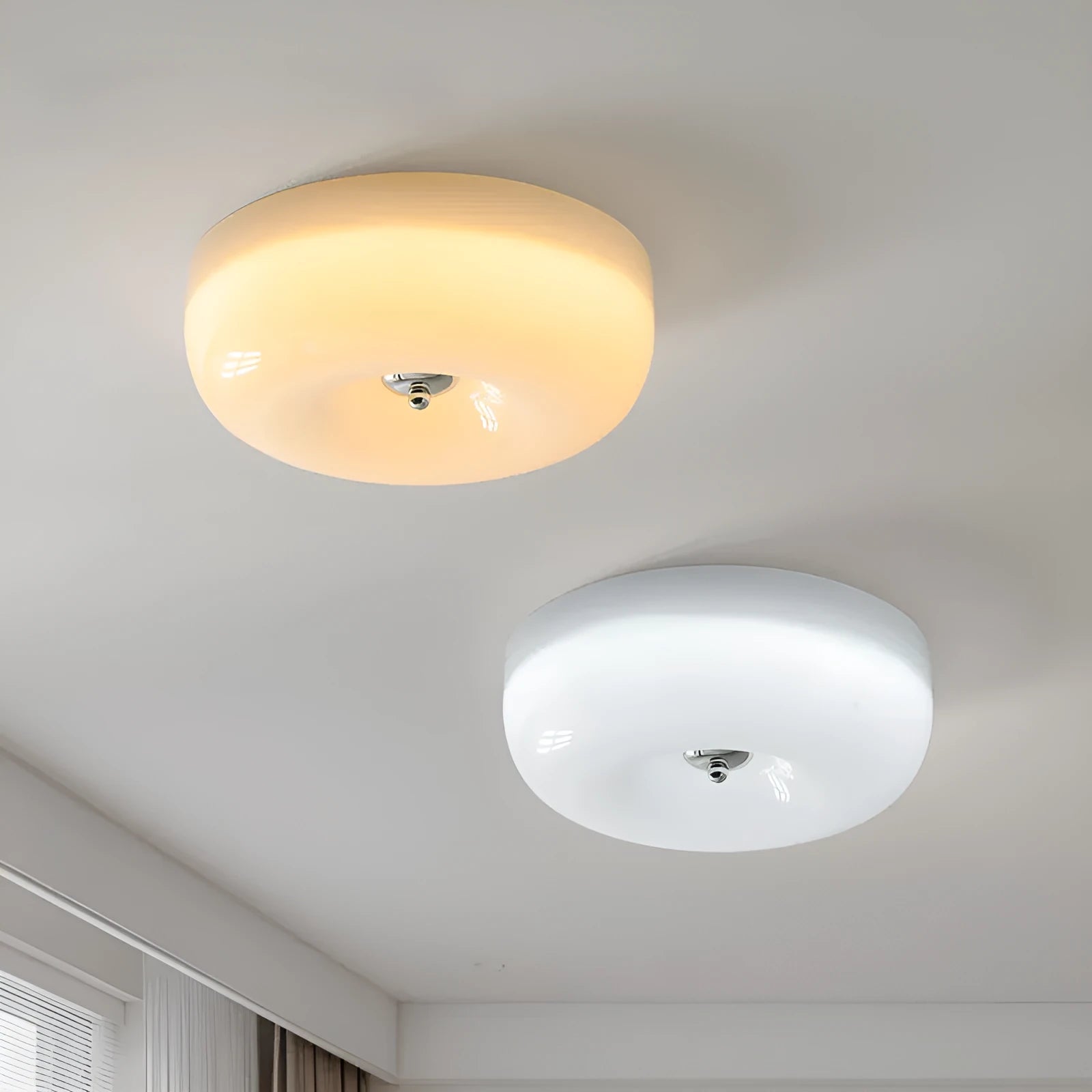 Antique style cream coloured bedroom ceiling lamp with three-colour light adjustment.