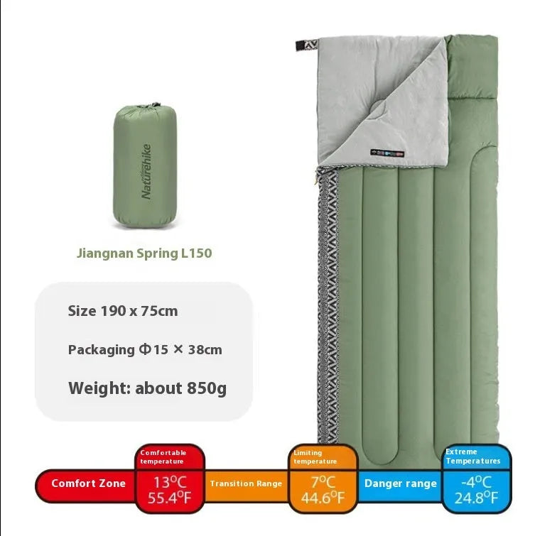 Four seasons outdoor camping sleeping bag in three colours with storage bag