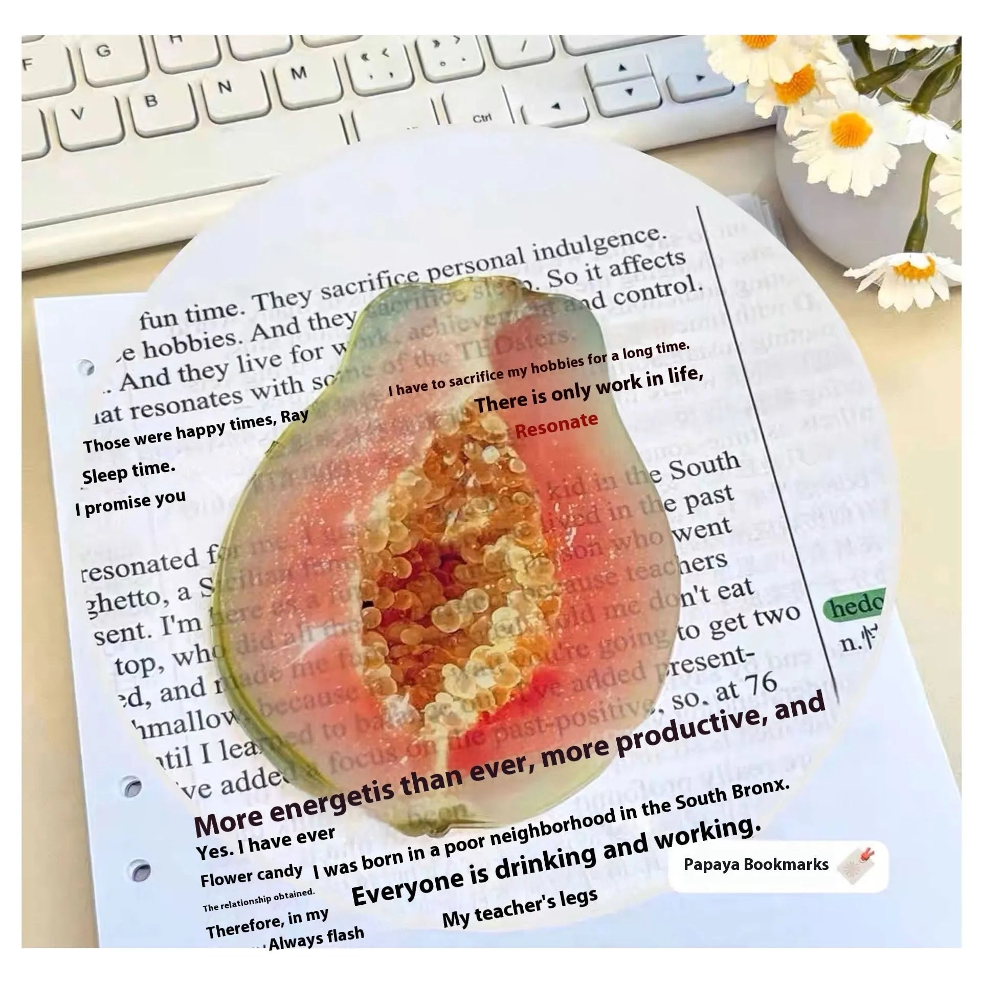 Transparent plastic fruit shaped bookmark with fixed clip, watermelon red colour, 8-10cm size