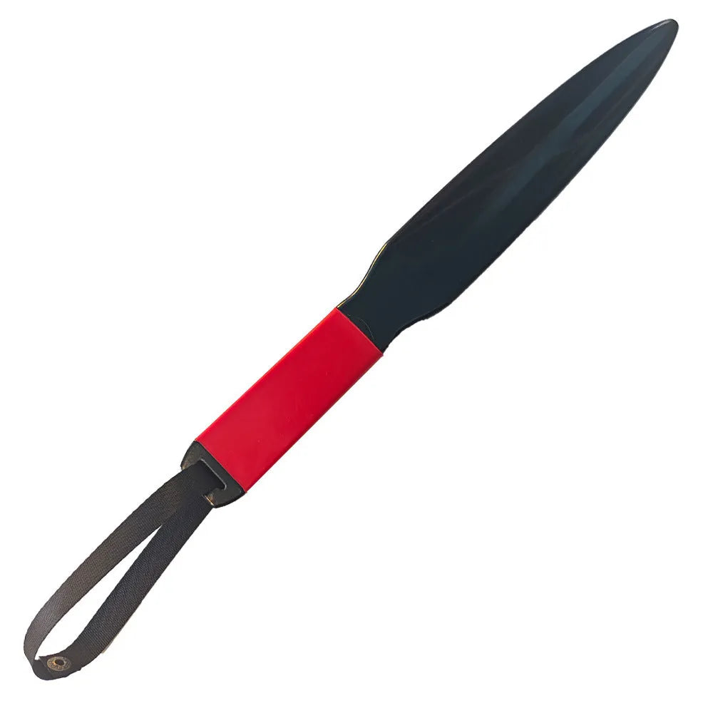 Blue handled nylon dog break stick for training, shown next to a measuring tape indicating 35 cm length.