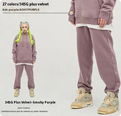 Men's solid colour cotton velvet sweatpants with elastic waist and ankle banding detail