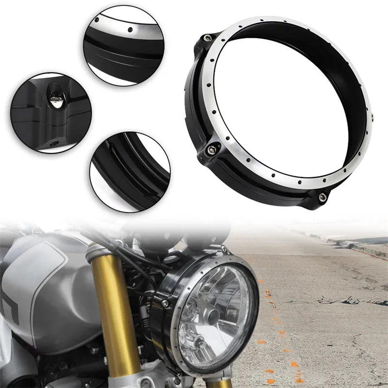 Black CNC aluminium headlamp cover for BMW R NINE T Scrambler motorcycle 2014-2017