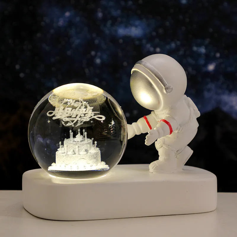 Glowing planetarium galaxy astronaut crystal ball night light with USB cable