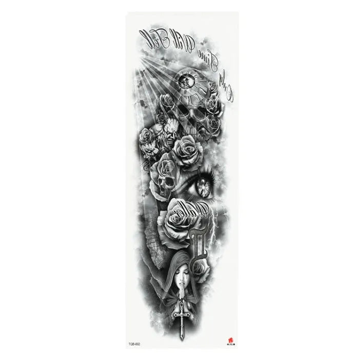 Full arm waterproof tattoo sticker 480x170mm with transfer process semi-manual production