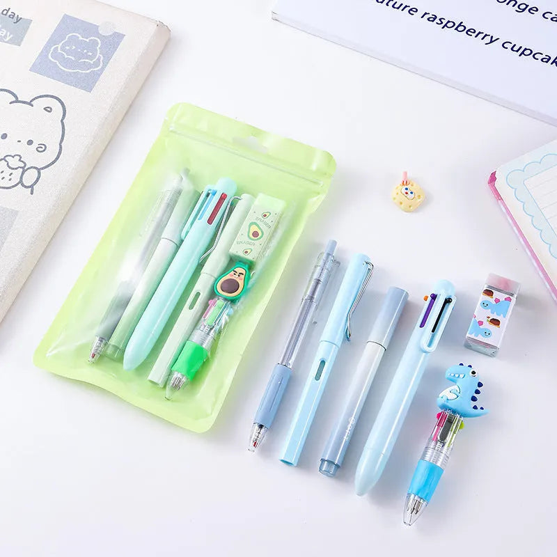 Avocado green 6-piece learning stationery set in compact pack
