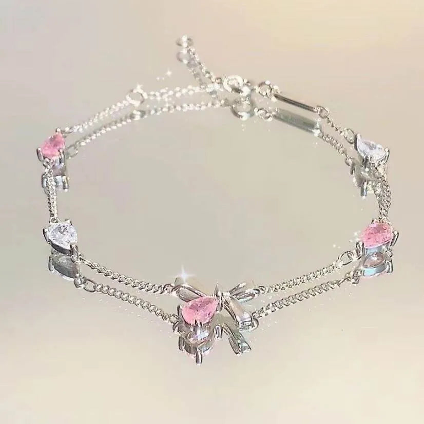 Fashion crystal zircon alloy bracelet for women in electroplated finish with blue wave design