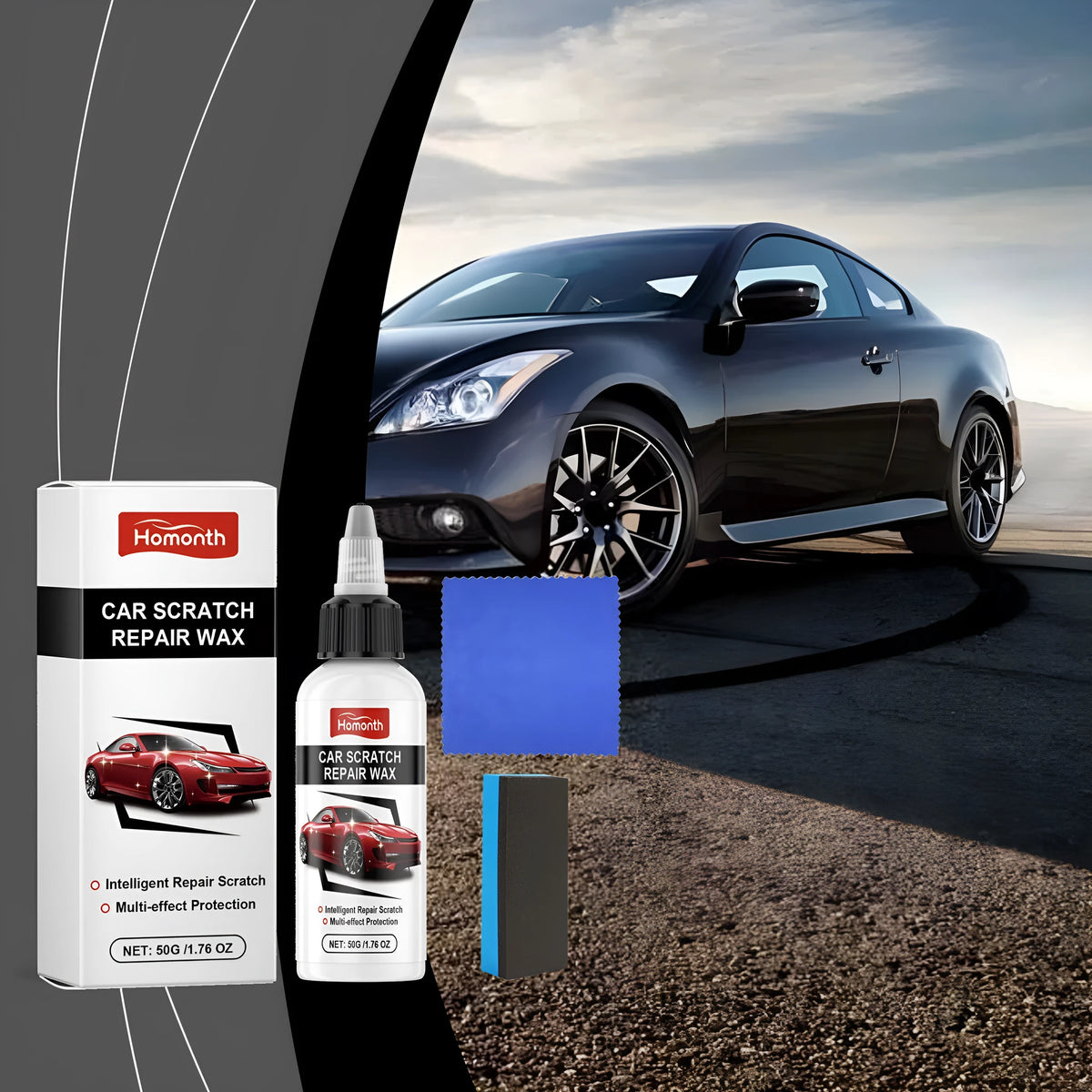 Car scratch care cream 50g tube with sponge and towel for paintwork cleaning and polishing