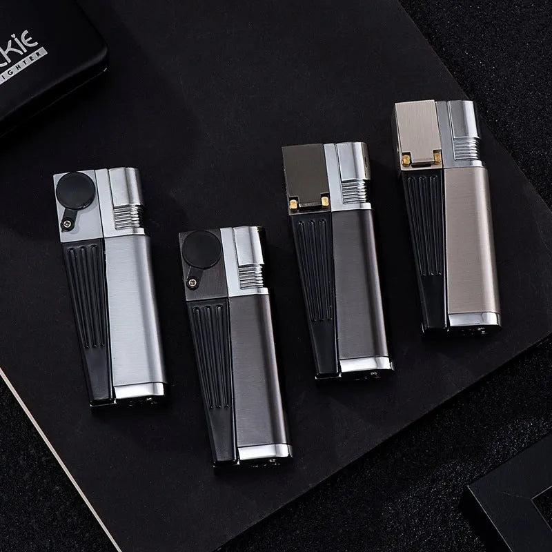 Foldable metal pipe lighter showing stash compartment and lighter mechanism in zinc alloy construction