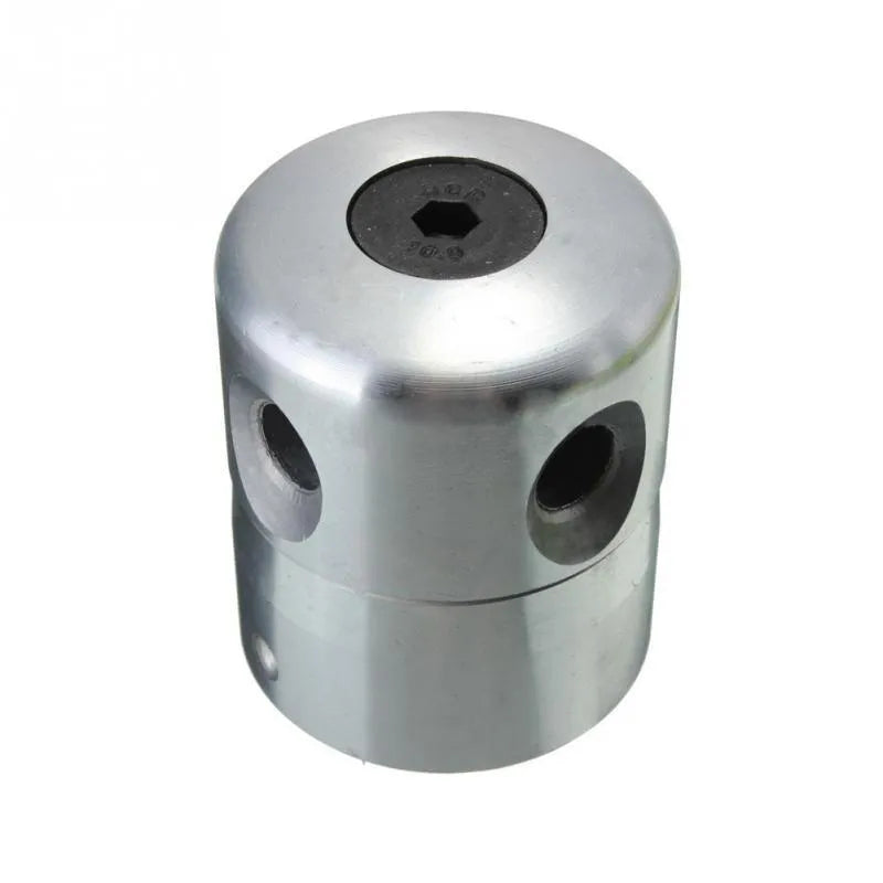 Silver aluminium Luzhu lawn mower grass head accessory with four square light yellow grass lines and a wrench.