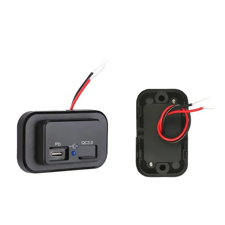 Black QC3.0 and PD3.0 car charger with TYPE-C interface for 36W vehicle charging