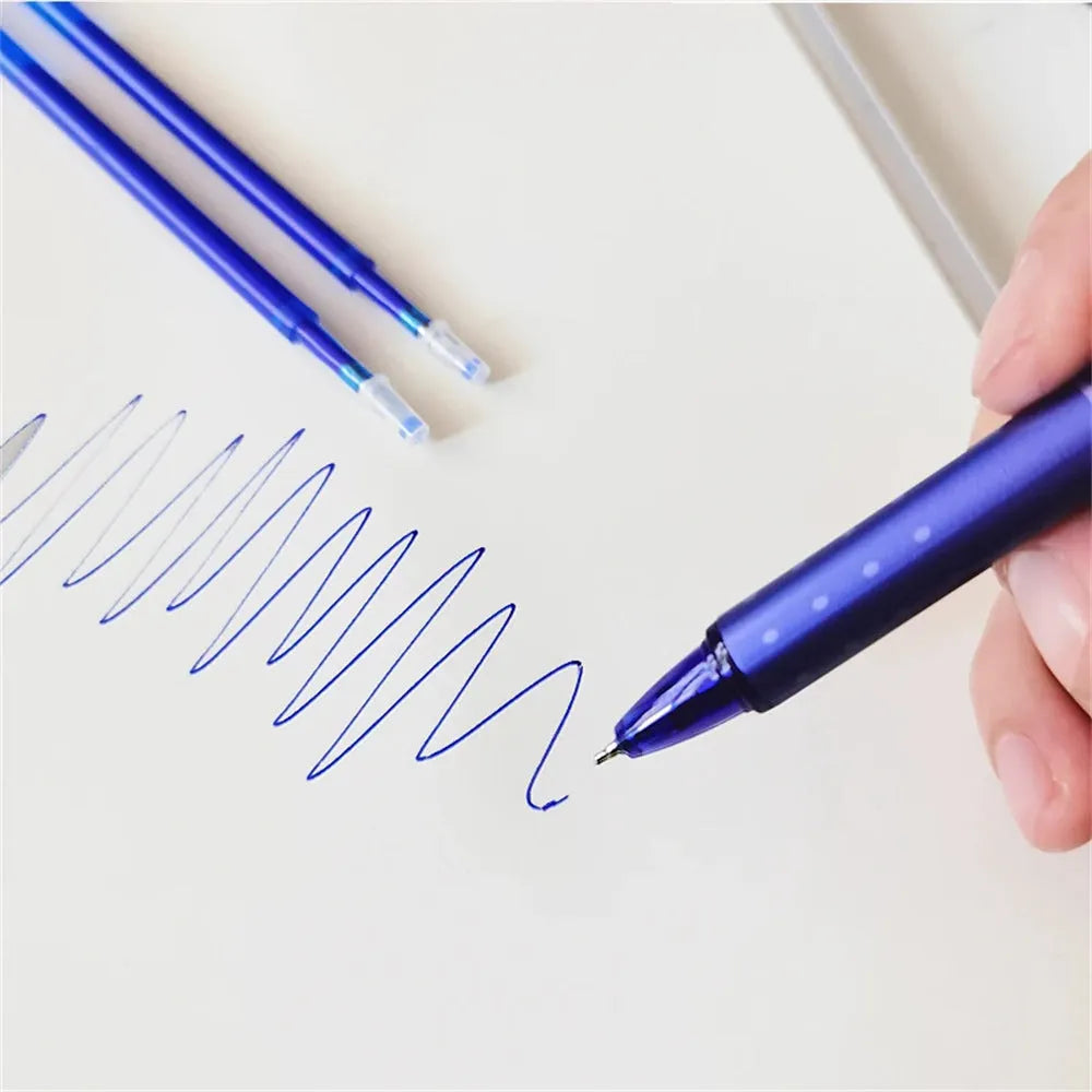 Hot erasable push gel pen with 0.5mm tip, plastic shell, blue or black refill option