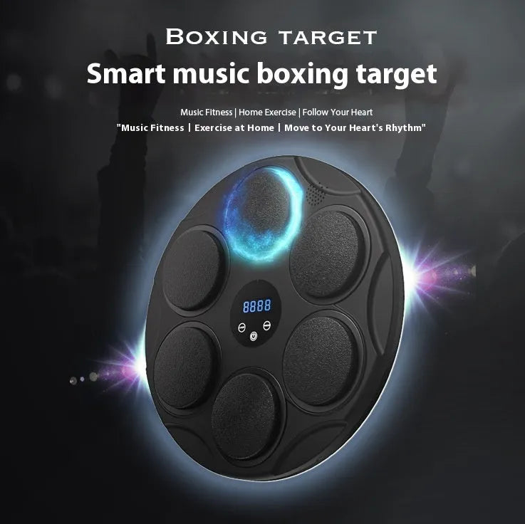 Black wall-mounted smart boxing target with coloured LED lights and Bluetooth connectivity