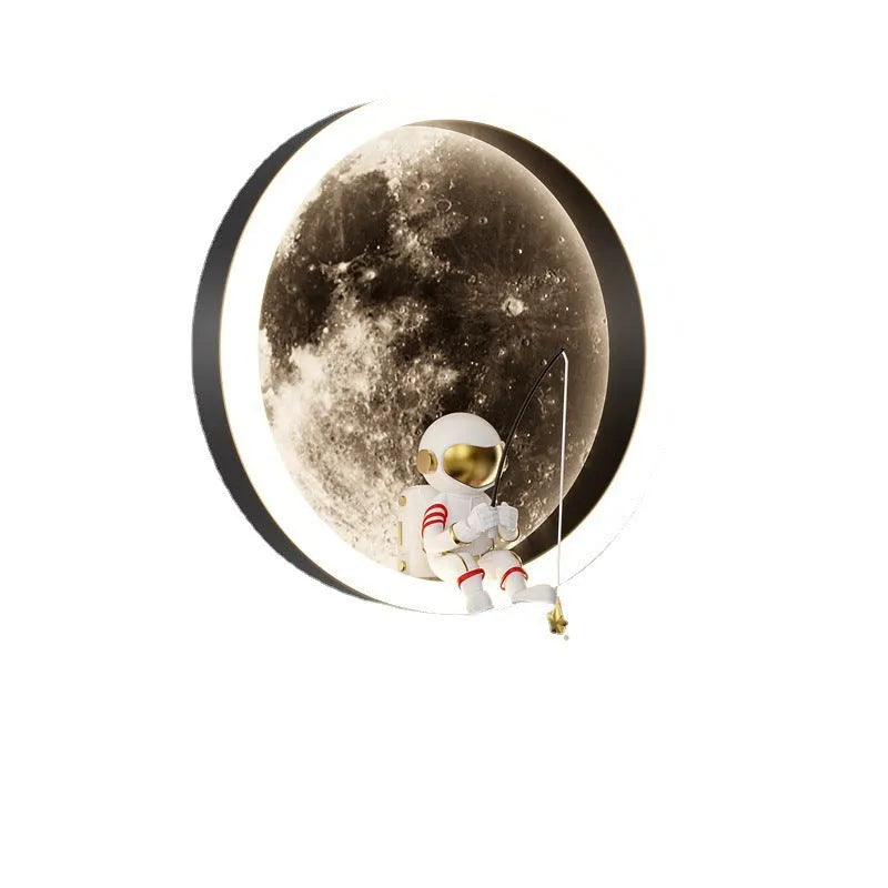 Modern minimalist moon wall lamp with acrylic shade in black or white finish showing smart lighting modes