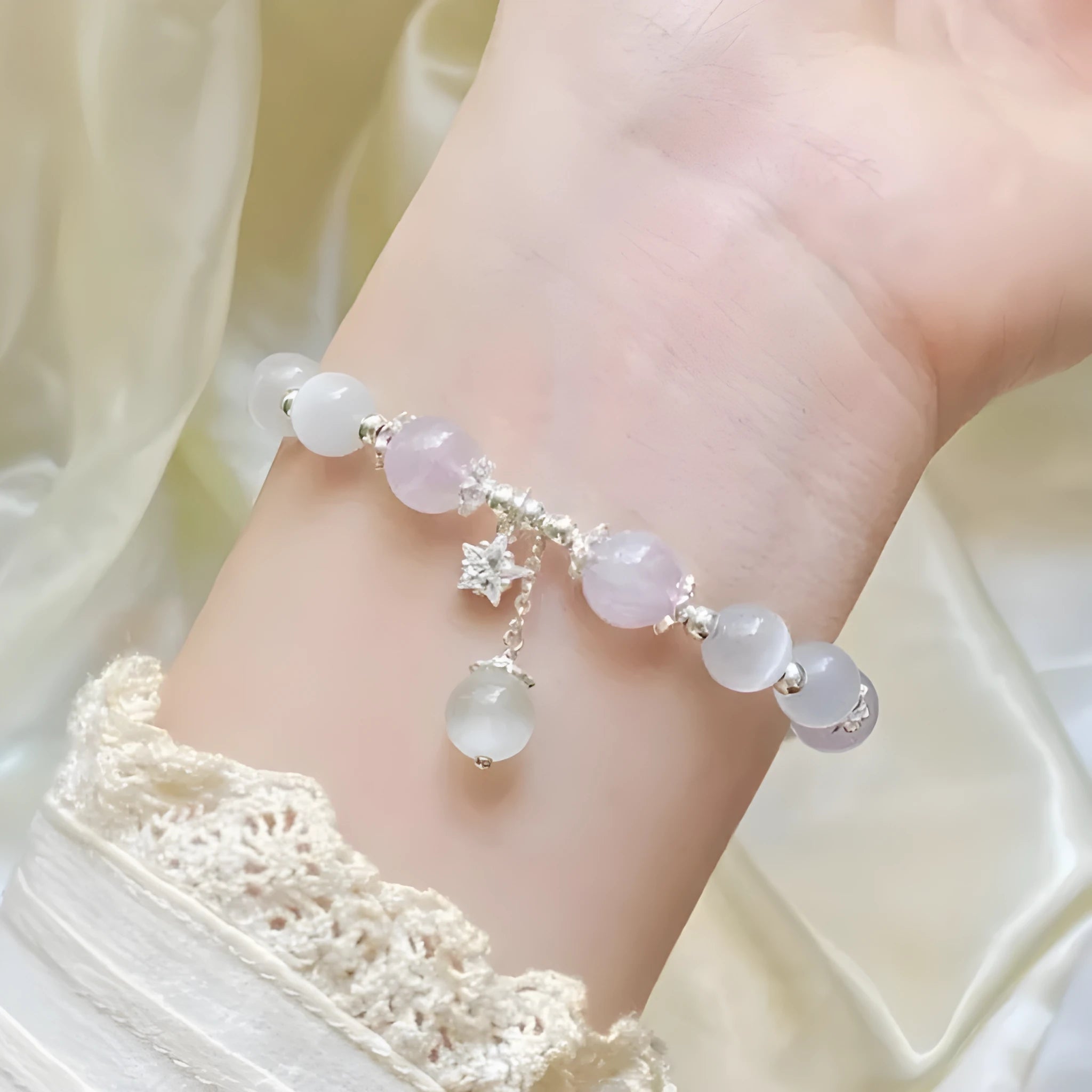 Opal Amethyst colour crystal bracelet with moon shape, cute style, sized over 20mm.