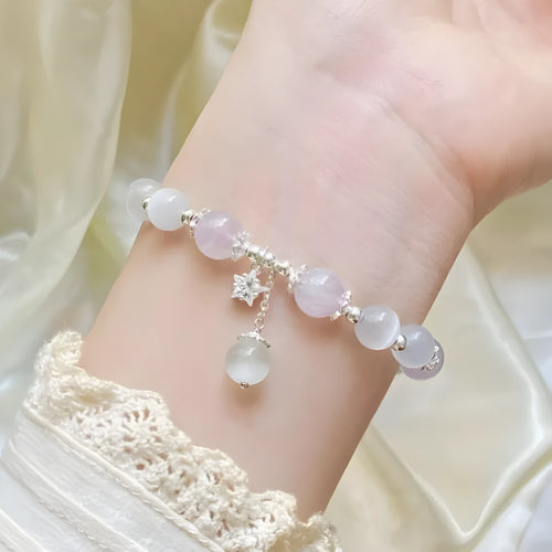 Opal Amethyst colour crystal bracelet with moon shape, cute style, sized over 20mm.