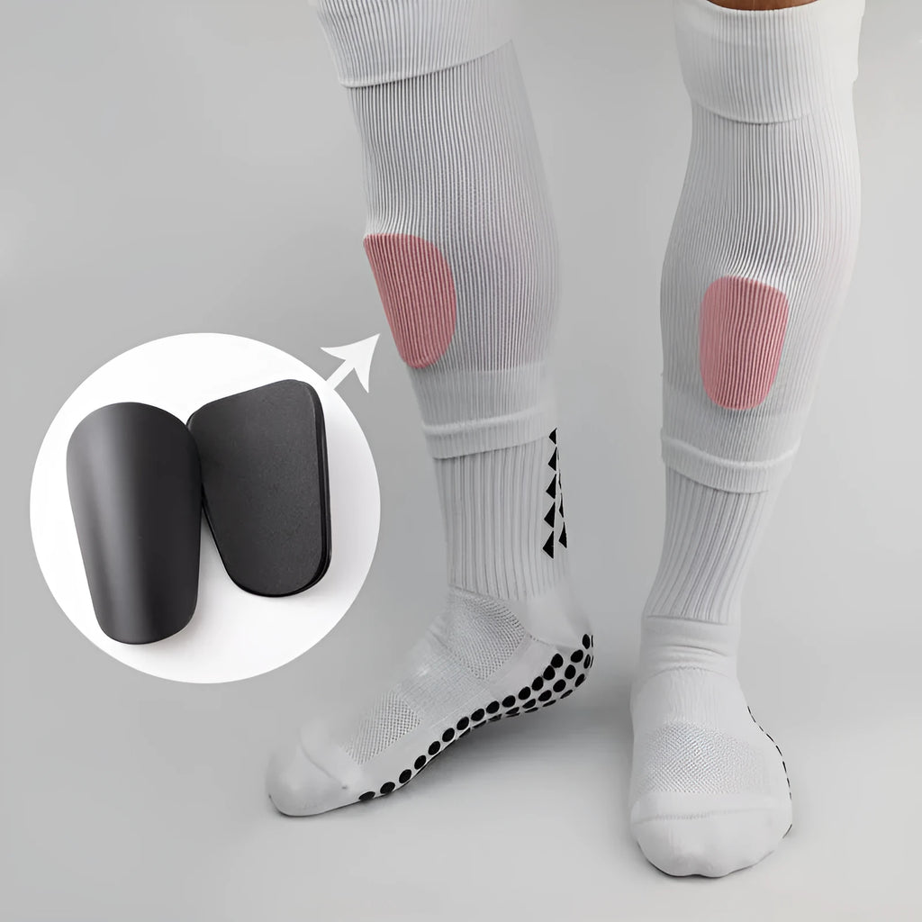 A pair of PU mini shin guards for football and sports, shown in a choice of colours including black, white, red, and blue.
