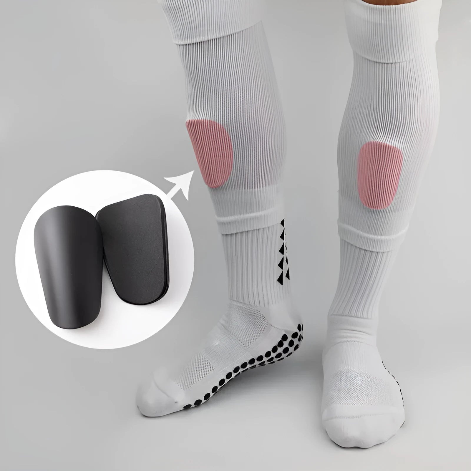 A pair of PU mini shin guards for football and sports, shown in a choice of colours including black, white, red, and blue.