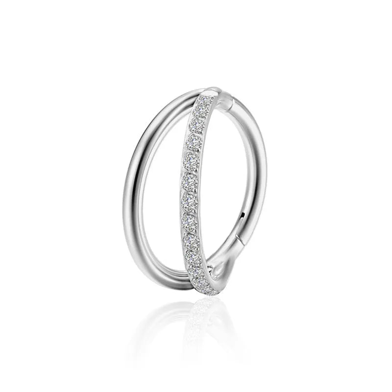 Titanium alloy fork nose ring body jewellery on a plain background showing post length options.
