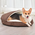 Brown cloth dog kennel with removable washable cover for small to medium dogs.