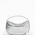 Silver Korean-style PU crossbody shoulder bag with weaving detail horizontal rectangular shape
