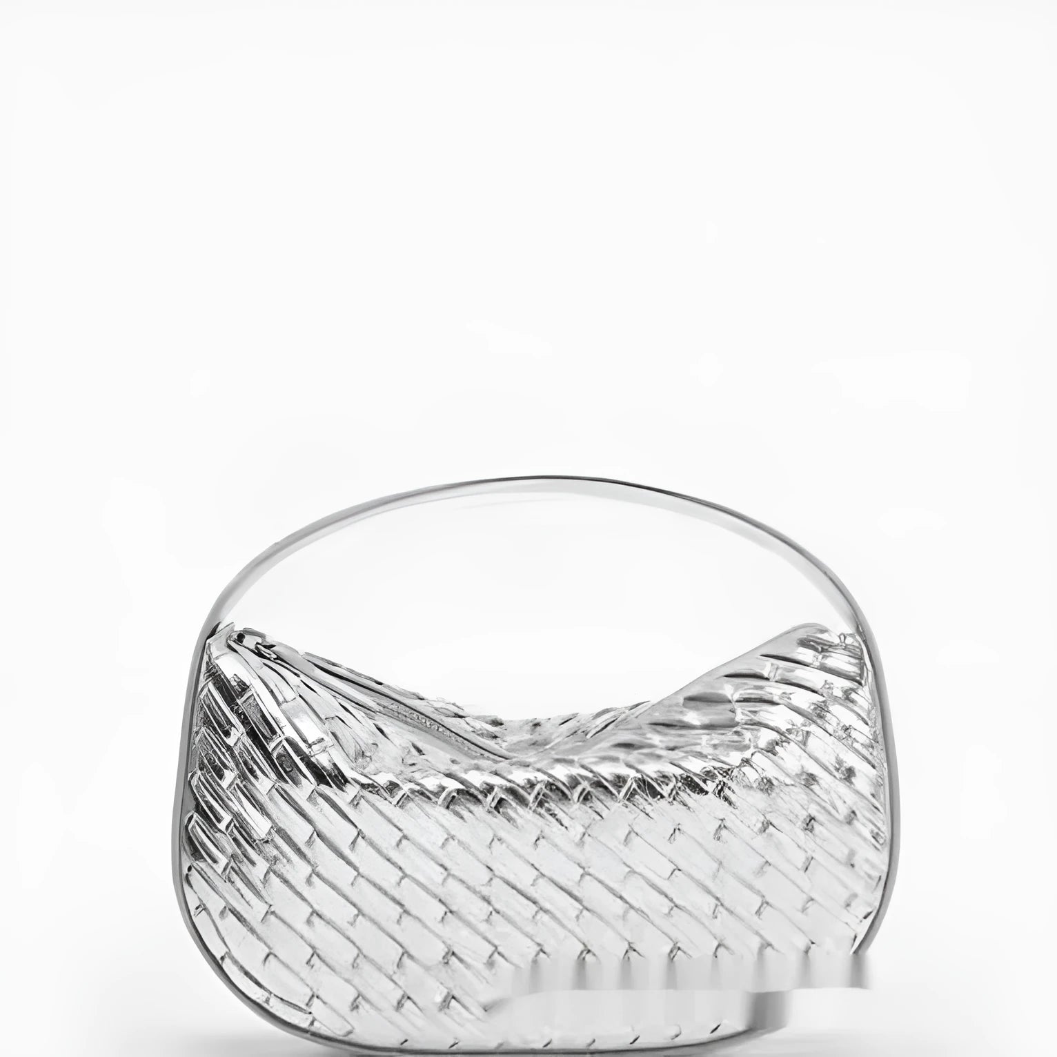 Silver Korean-style PU crossbody shoulder bag with weaving detail horizontal rectangular shape