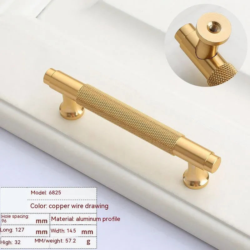 Brushed brass aluminium furniture handle with European style design and multiple hole spacing options