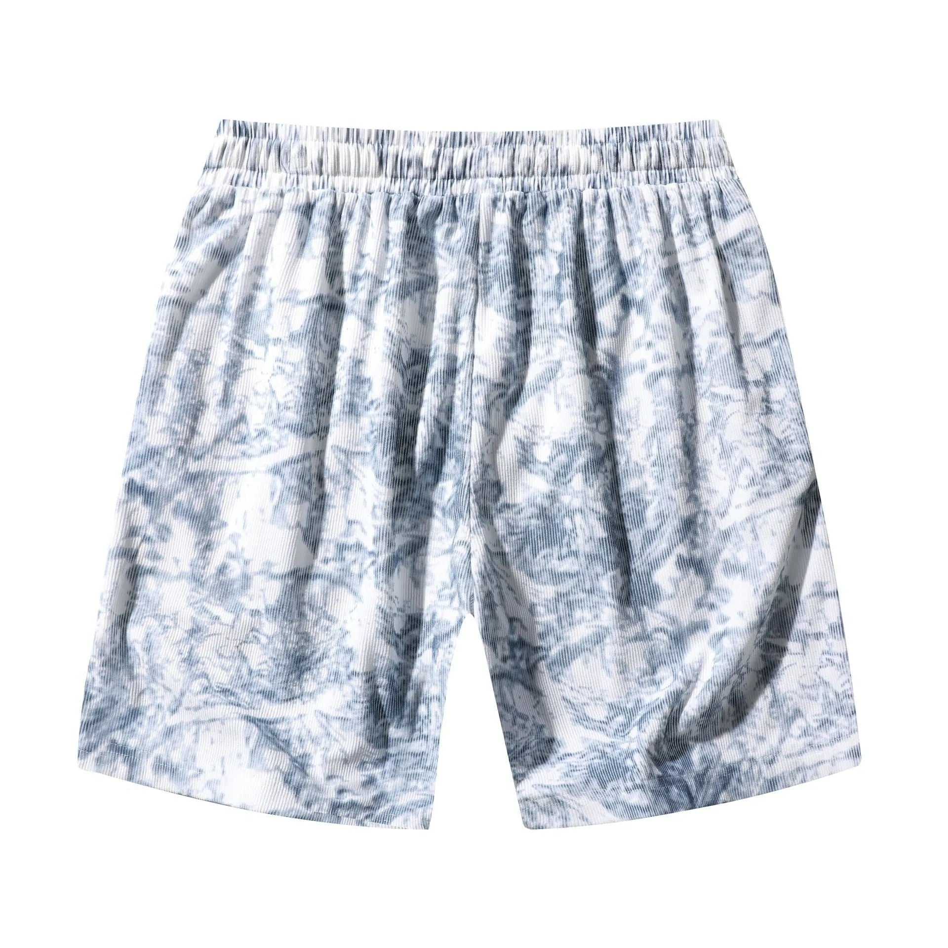 Men's camouflage pattern corduroy athletic shorts with a high waist on a neutral background.