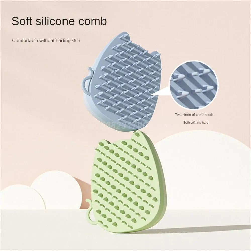 Blue silicone pet grooming comb sponge with dual-texture bristles on a white background.