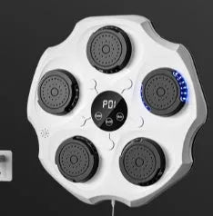 Black Bluetooth music boxing wall target hanging on a wall with included boxing gloves.