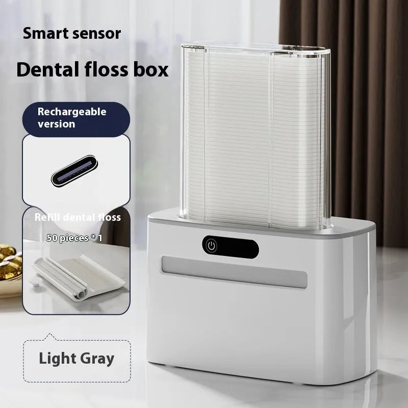 Intelligent induction dental floss box in dark grey, light grey, and gold colour options.