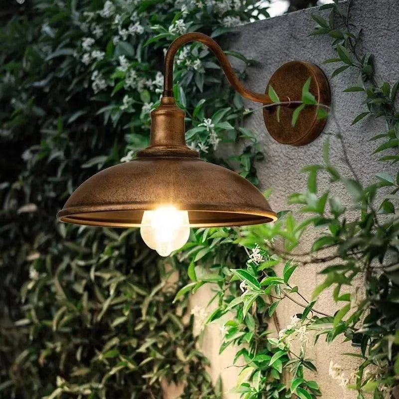 Retro style outdoor wall lamp in copper or silvery finish with bevel or right angle mount