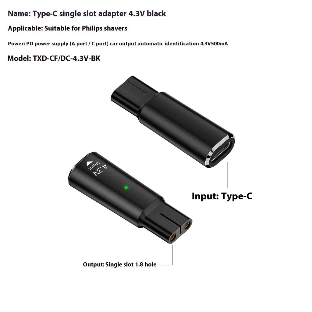 USB C charging adapter for 4.3V electric shavers and hair clippers in black colour