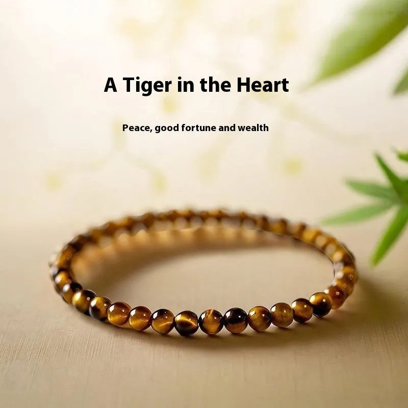 Handmade New Chinese style Tigereye bracelet with geometric round beads.