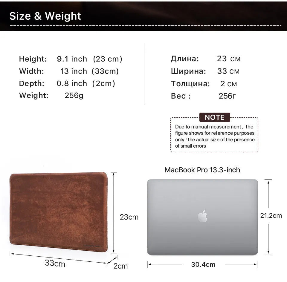 Brown Crazy Horse leather laptop bag for MacBook Pro 13.3 inch horizontal style