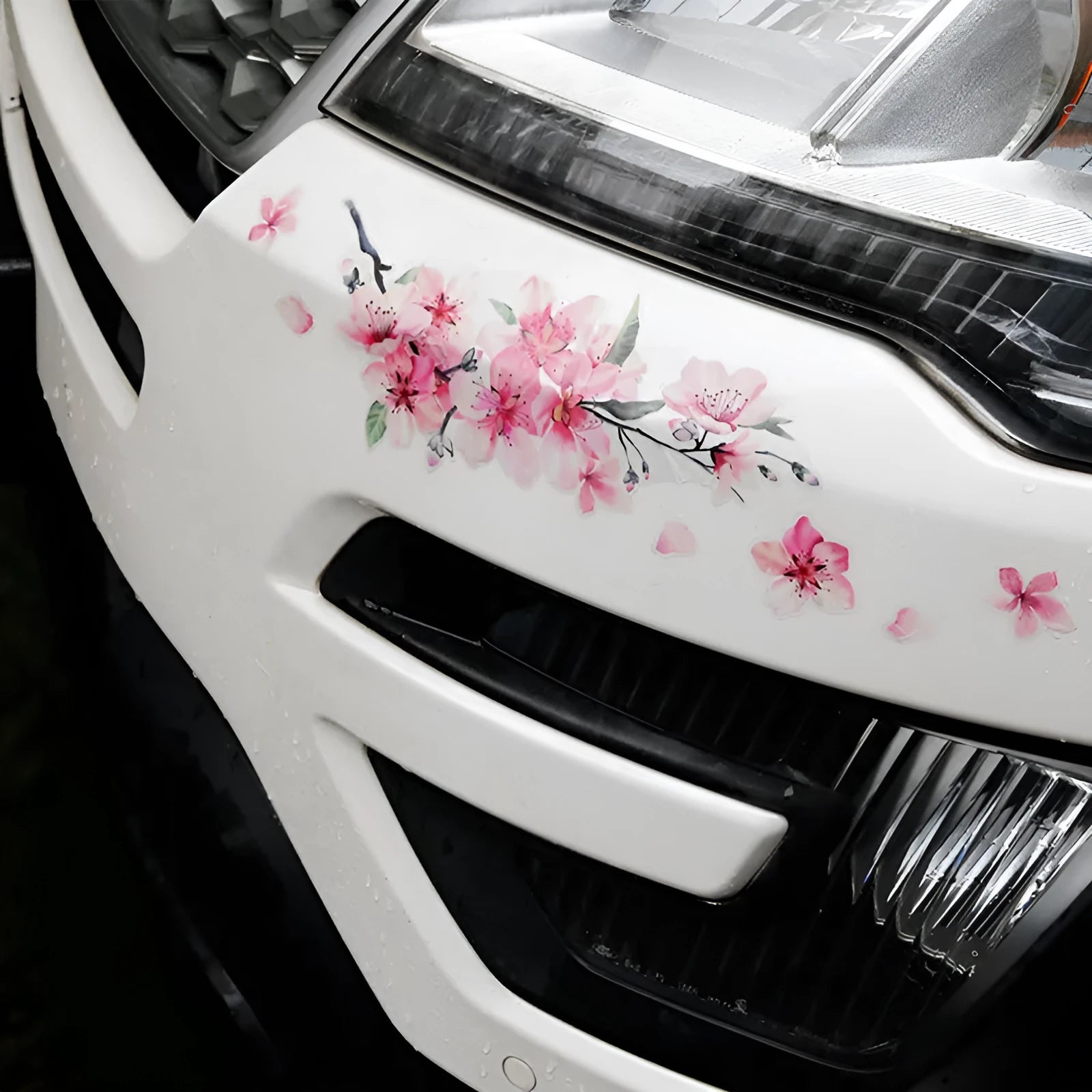 Cherry blossom flower pattern car stickers on vehicle window showing two size options