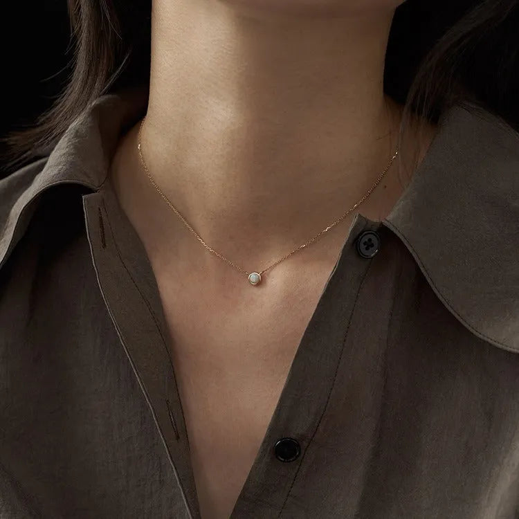 S925 silver geometric pendant necklace with jelly opal centrepiece