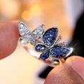Blue and white butterfly ring for women on copper base with electroplated finish