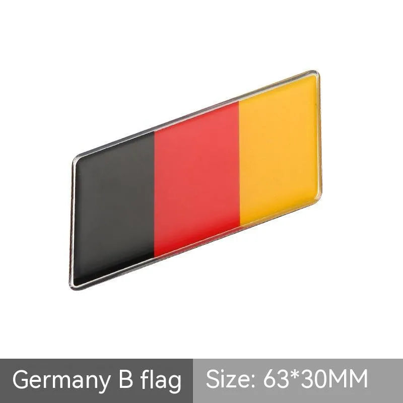 Aluminium national flag car sticker badge, parallelogram shape, 6.3 by 3 cm, for rear bumper.