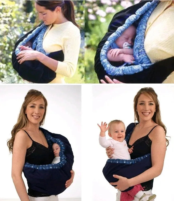 One-shoulder newborn baby carrier with feeding bag, T/C cotton lining, cross-arm sling, 20kg max load, blue plaid colour